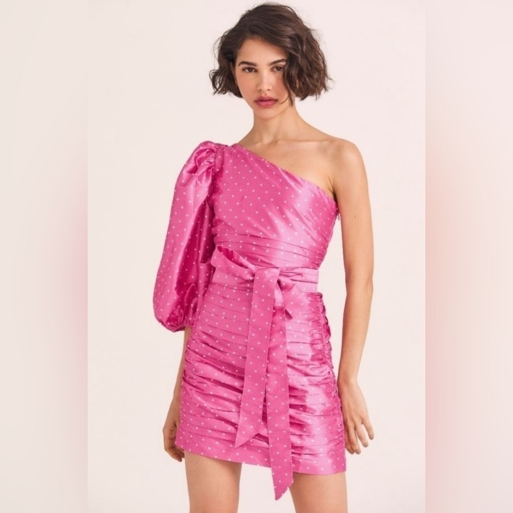 LoveShackFancy Pink Polka Dot Mini Dress